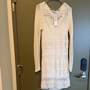 Abercrombie & Fitch White Long Sleeve Crochet Dress